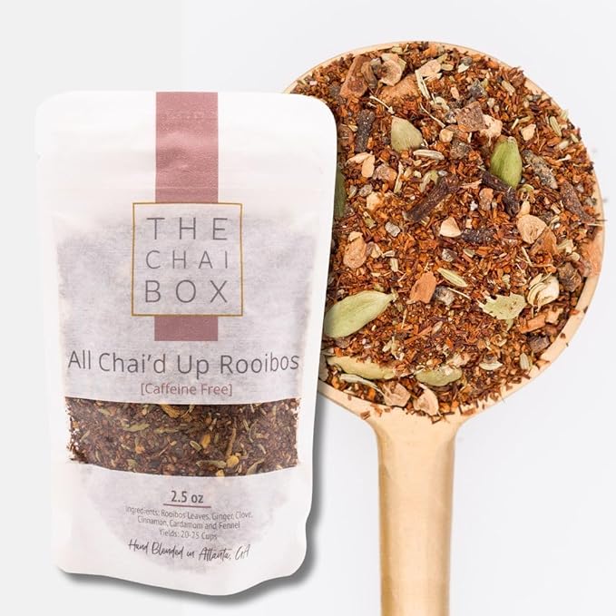 The Chai Box Loose Leaf Masala Chai - Gluten & Caffeine Free | Organic Rooibos Tea made with Ginger, Clove, Cinnamon, Cardamom, Fennel (Pack of 1) 2.5 oz | Makes 25 Cups | Small Batch Loose Leaf Tea with Whole, Premium Spices