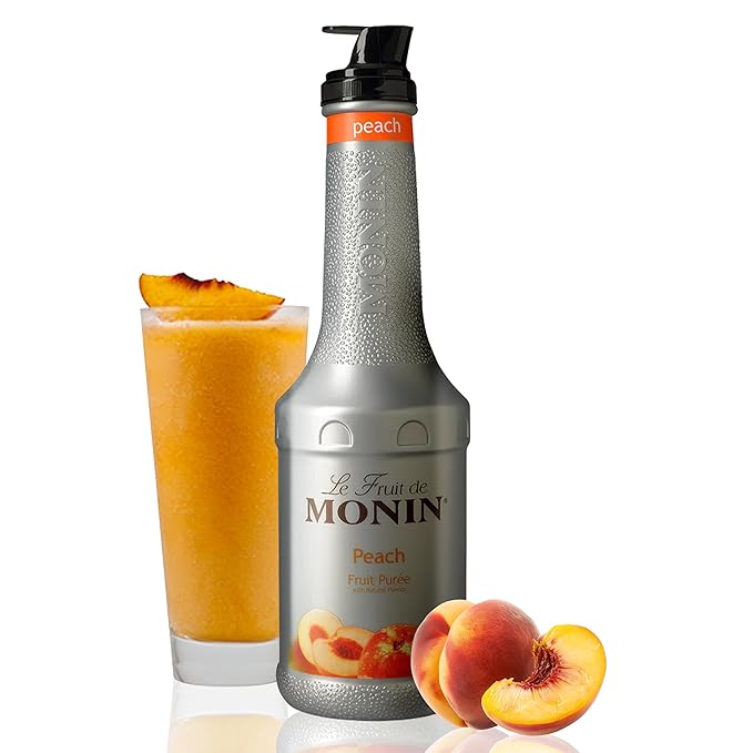 Monin - Peach Fruit Purée, Summertime Sweetness, Great for Cocktails, Smoothies, and Lemonades, Non GMO, No Artificial Ingredients (1 Liter)