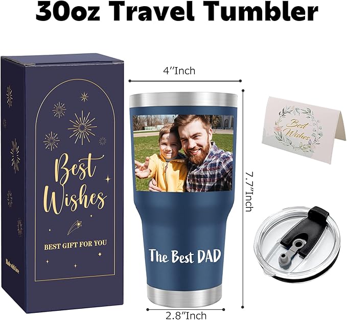 Personalized 30oz Tumbler with Pictures, Custom Insulated Tumblers with Logo, Stainless Steel Travel Coffee Mug, Personalized Gifts for Women Men Birthday Fathers Day Mothers Day