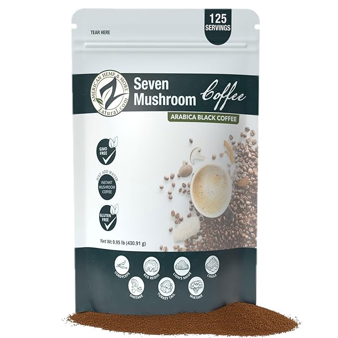 Zatural Mushroom Coffee, 125 Servings Instant Natural Black Blend with Lion's Mane, Chaga, Cordyceps, Turkey Tail, Shiitake, Reishi, 1 Pound