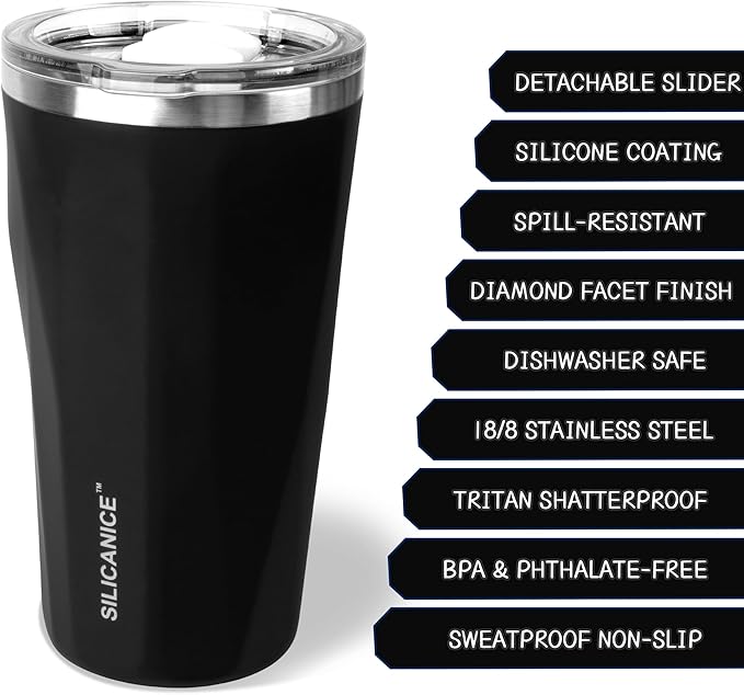 20oz Soft Touch Diamond Tumbler - Double Wall Stainless Steel Vacuum Insulated Coffee Cup With Detachable Slider Lid | BPA Free, Dishwasher Safe, Thoughtful Gift for Her - Black