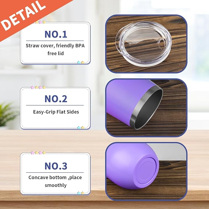 StarSpeed 12oz/12 Pack Wine Tumbler with lid, Stainless Steel Travel Mugs Stemless Double Wall Insulated Coffee Cup, Insulated Wine Glasses Travel Tumbler for Cold & Hot Drinks(Purple, 12)