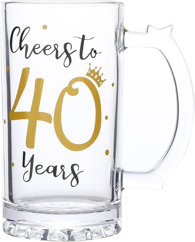 40th Birthday Gift，Men and Women Cheering 40th Birthday Beer Mugs，Cheers to the 40th Anniversary Beer Glass，40th Birthday Party Wedding Anniversary Decorative Gift, 18 Ounce (Cheers to 40 Years)