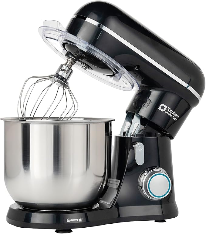 Kitchen in the Box Stand Mixer, 3.5 QT Small Kitchen Electric Stand Mixers, 10-Speed Portable Lightweight Dough Mixer for Daily Use with Egg Whisk, Dough Hook, Beater (Black)