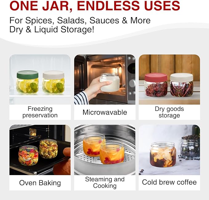10oz Borosilicate Glass Jars with Lids - Freezer to Oven Safe(-4°F to 446°F), Airtight Meal Prep Containers for Overnight Oats, Snacks, Coffee, Microwave & Dishwasher Safe (4pack)