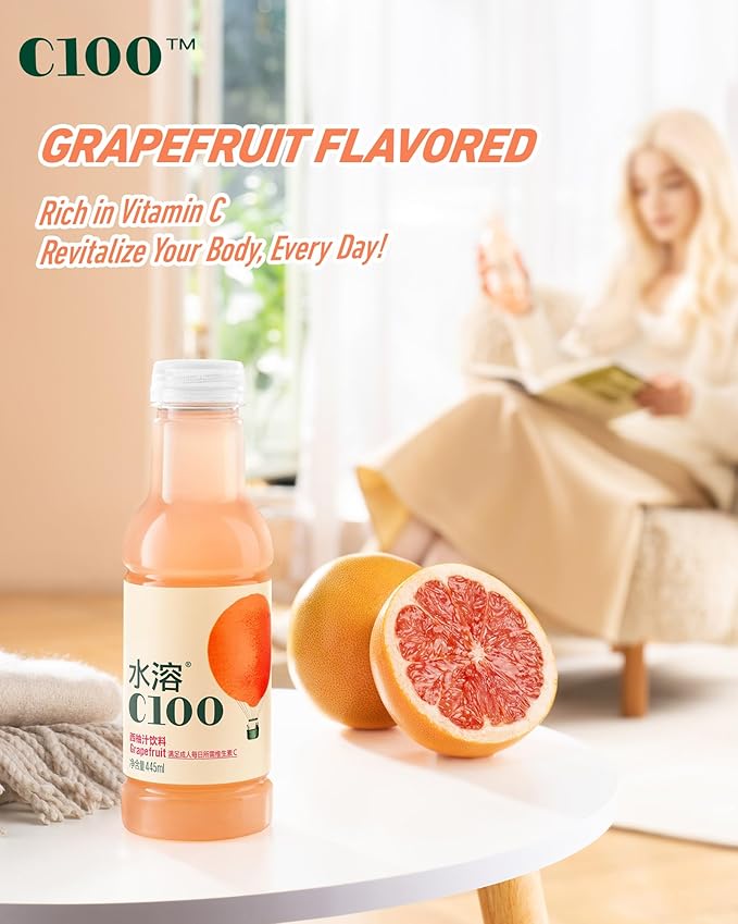 C100 Blood Orange Flavored Composite Juice Drink，100mg Vitamin C Per Bottle, 12% Real Fruit Juice, -15 fl oz, 445mL, 15 Pack