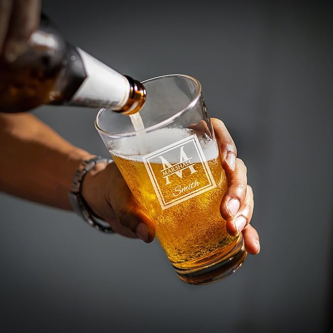 HomeWetBar Custom Pint Glasses Set of 4 - Personalized Beer Glasses Set, Marquee Beer Pint Glasses
