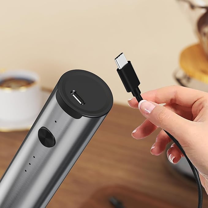 Handheld Milk Frother Wand Rechargeable - Double Whisk Milk Frother Handheld - 3 Speed Levels - Coffee Stirrers Electric (Upgraded - Stainless Steel without Stand)