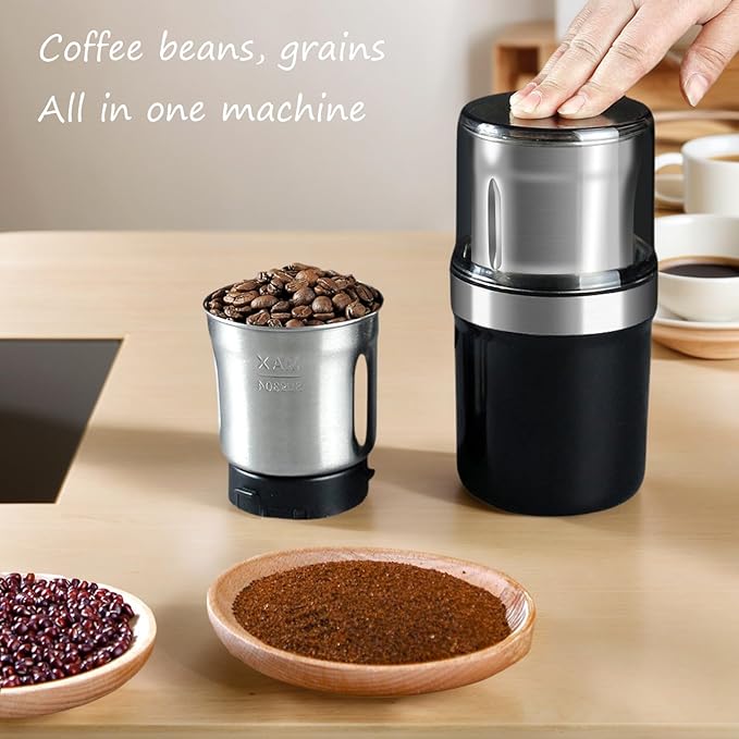 Voltix Electric Multi-Use Cup Grinder, Large Capacity Stainless Steel, Portable Electric Coffee Grinder & Spice Grinder for Home Kitchen, One Touch Coffee Mill for Beans, Spices (Cross blade)