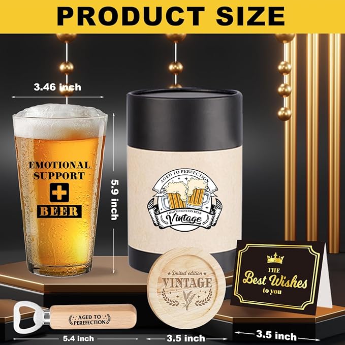 Funny Birthday Gifts for Men Dad Father's Day Beer Lovers Emotional Support Long Distance Relationship Mental Health Present for Men Boyfriend Vintage Beer Drinking Glass