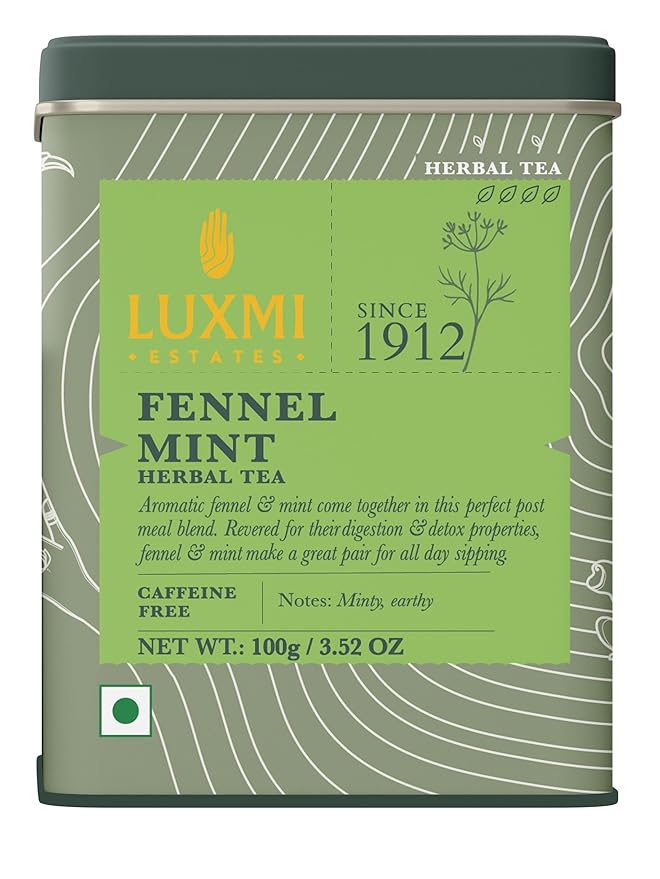 Luxmi Estates - Fennel Mint Tea - 100g (50 Cups) | USDA Certified Organic Herbal Tea | Caffeine-Free