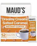 Maud's Salted Caramel Flavored Instant Coffee, 52 ct, 100% Arabica Coffee, Medium Roast, Instant Hot or Iced Coffee - Just add water