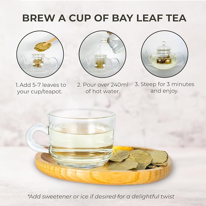 Bay Leaves Tea - 150 Dried Whole Leaves, 1.06 oz, Hojas de Laurel, 100% Natural Sun Dried, Caffeine-Free Herbal Tea, For Brewing or Cooking, Immune & Wellness Support