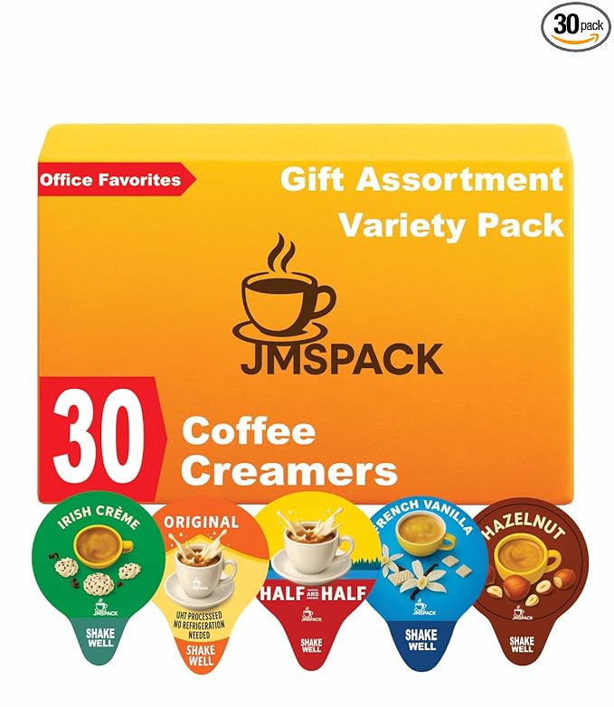 Variety Pack Creamers Liquid Creamer Singles | Gift Assortment Box | Coffee Cream, French Vanilla, Original, Irish Creme, Hazelnut & Half & Half - No Refrigeration - Box Of 30.