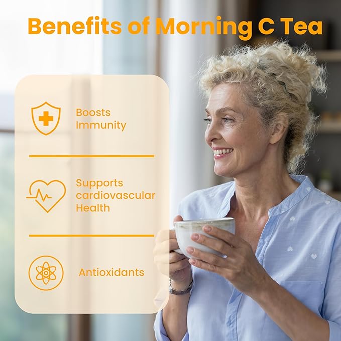Vteaz Premium Morning C Loose Leaf Tea, 15 Bags - 45 Cups, Whole Fruit Organic Tea, Non-GMO Caffeine Free, Gluten Free, Natural Ingredients with Freeze-drying Technology, Vitamin C, Immune Support