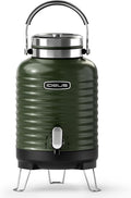 IDEUS Insulated Beverage Dispenser, All-in-one for Camping Vacuum Double-Wall Stainless Steel Water Cooler Coffee Carafe Jug Leakproof Drink Container with Handle, Spigot & Stand (Green, 1,4gal)