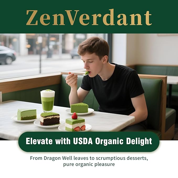 ZenVerdant USDA Organic Matcha, 16oz | Dragon Well Infused | Resealable Pouch | For Lattes, Baking & Daily Drinking