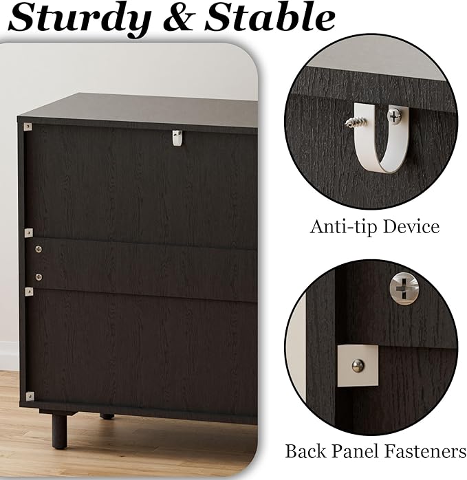 Small Buffet Cabinet, Modern Sideboard with Rattan Decorated Doors, Magnetic Latch, Adjustable Shelf, 29.8x15.7x31.5 inches, Black