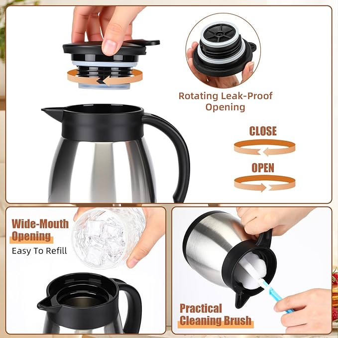 Uiifan 2 Pcs 17 Oz Thermal Coffee Carafe Stainless Steel Insulated Vacuum Coffee Carafes Double Walled Vacuum Thermal Pot Flask with Brushes for Keeping Cold Hot Tea Water Milk Home Office (Silver)