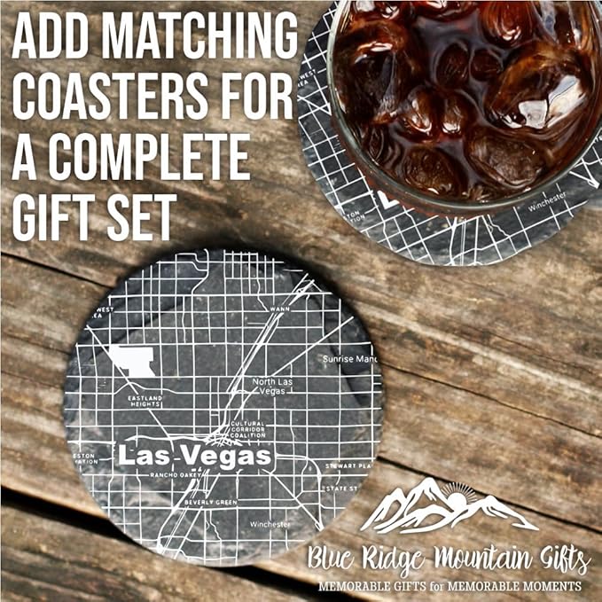 Blue Ridge Mountain Gifts - Las Vegas Souvenir - Nevada Glassware Gift, Etched City Map, Laser Engraved and Dishwasher Safe