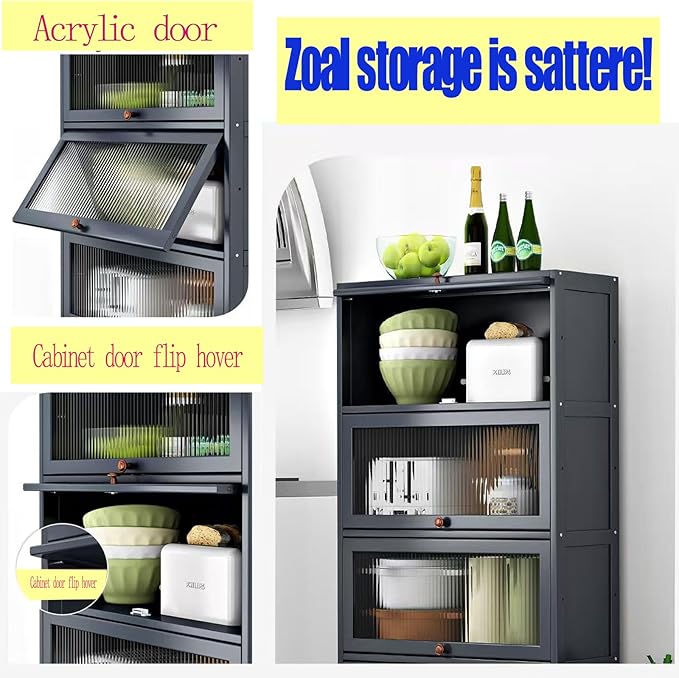 Kitchen Pantry Cabinet, Kitchen Storage Cabinets with Door, 55" Tall Pantries Cabinet & Cupboard for Kitchen, Dining Room, Living Room, Bamboo, Grey