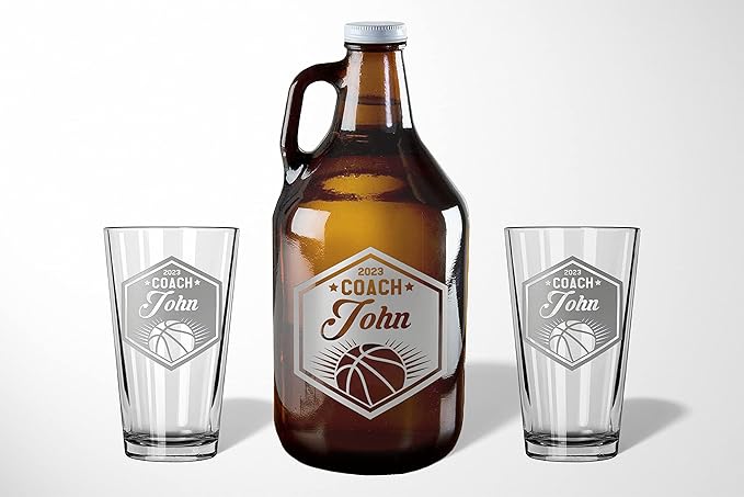 Basketball Coach Beer Glasses - Basketball Coach Gifts Personalized Coach Pint Glass Engraved Coach Award Basketball Beer Glass End of Season Gifts Coach (Basketball, Single Pint Gift Box)