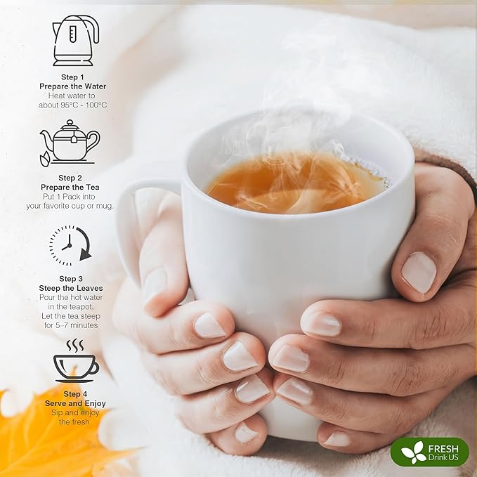 FreshDrinkUS, Evening Time Herbal Tea – 30 Tea Bags – Caffeine-Free Blend with Senna, Peppermint, Chamomile, Licorice, Ginger, Reishi Mushroom – Relaxing Herbal Infusion – Non-GMO & Natural