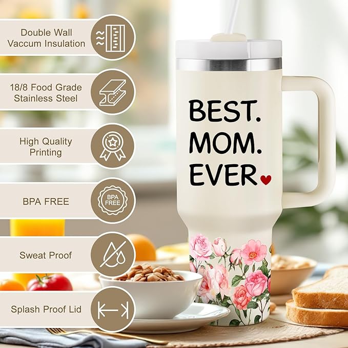 Gifts for Mom Christmas Gifts for Mom Best Moms Gift from Daughter Son Moms Birthday Gift Ideas Mother Gift for Mothers Day Christmas 40oz Travel Cup Insulated Tumbler with Lid & Straw