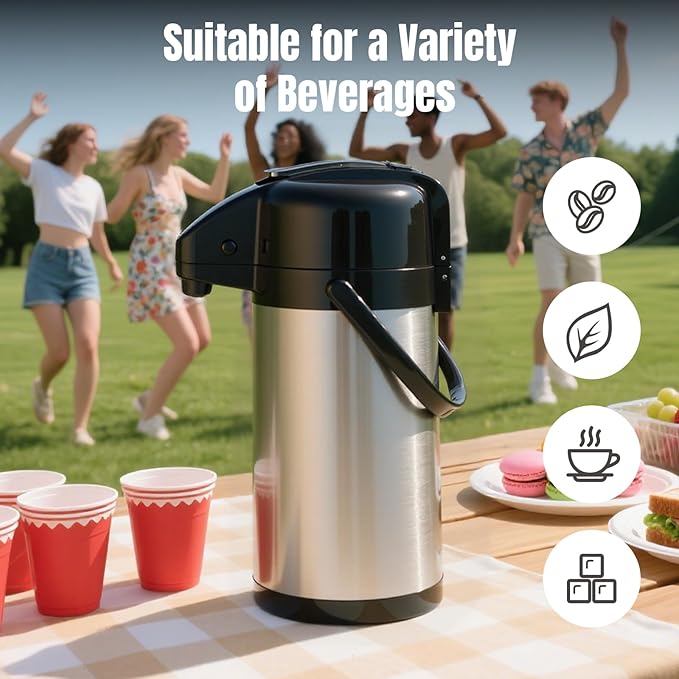 Upgraded Airpot Coffee Carafe with Double Pump - 84oz/2.5L Coffee Carafe for Keeping Hot, Beverage Dispenser for Hot/Cold Beverage (1, Stainless Steel Color)