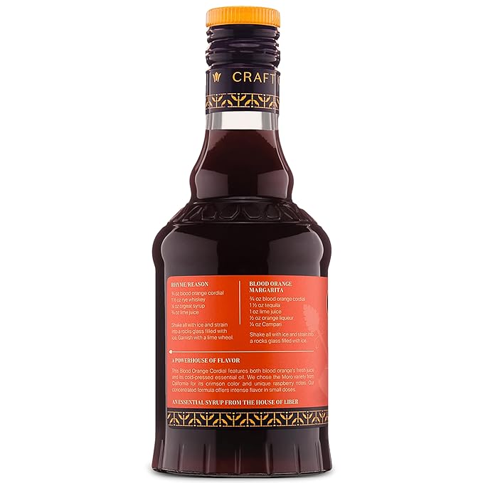 Liber & Co. Blood Orange Cordial - Craft Cocktail Mixer Made with California Moro Blood Oranges & Cold-Pressed Essential Oil - Perfect for Margaritas, Spritzes & Mocktails - Makes 25 Drinks (12.7 oz)