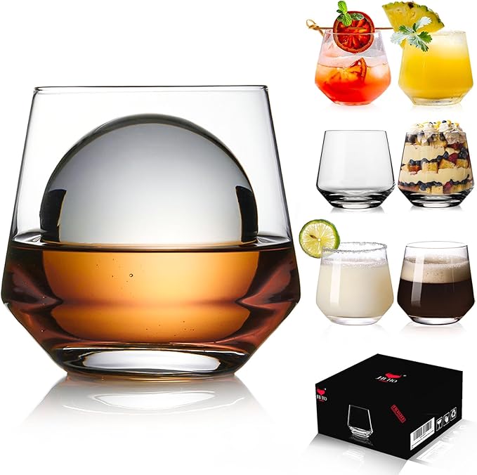 JBHO Premium Whiskey Glasses for Men - Set of 6-12 Oz Scotch Glasses - Old Fashioned Non-Lead Crystal Glass - Gift-Box Idea for Scotch Lovers/Glassware for Bourbon/Rum glasses/Bar Cocktail Glasses