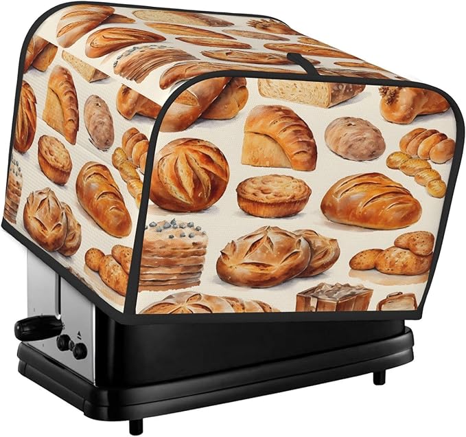 Bread Pattern 4 Slice Toaster Cover Wide Slot Dustproof Bread Maker Cover Fingerprint Bakeware Protection Kitchen Appliance Cover Toaster Bag
