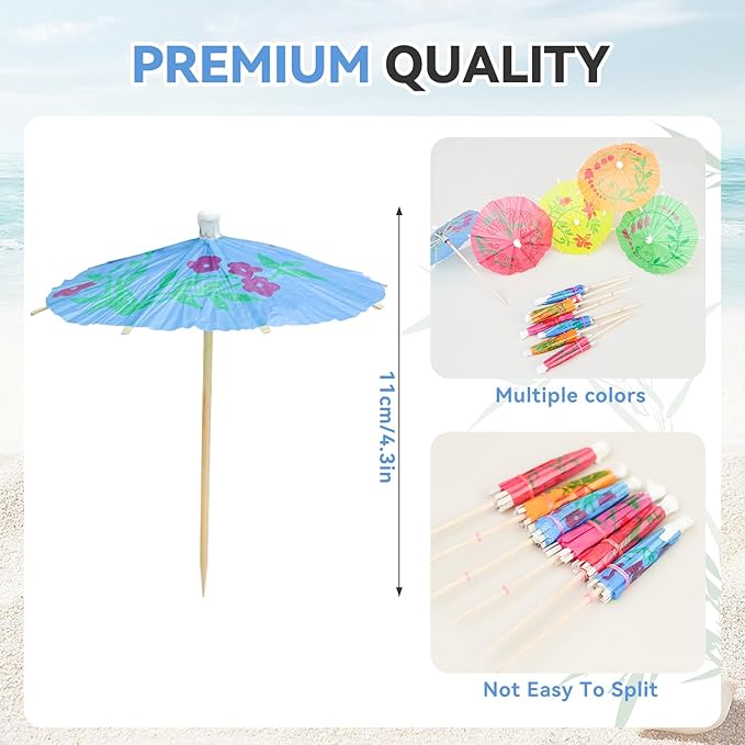 50PCS Cocktail Picks, Fancy Toothpicks for Appetizers, Decorative Skewers for Appetizers Drinks Party Fruit, 4.25 Inch Long Wooden Bamboo Umbrella Food Sticks Charcuterie Boards Accessories