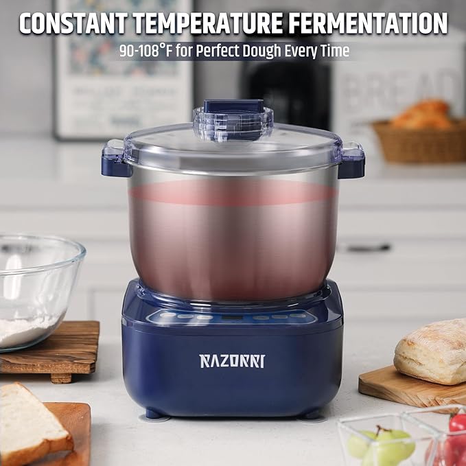Razorri Electric Dough Maker, 6.5QT Household Dough Mixer with Ferment Function Microcomputer Timing with Stuffing Blade Stainless Steel Bowl for Bread Pizza Noodle