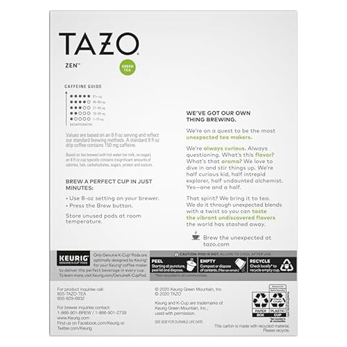TAZO Zen Green Tea K-Cups, Green Tea Zen for Health and Wellness, 22 Pods (Pack of 2)