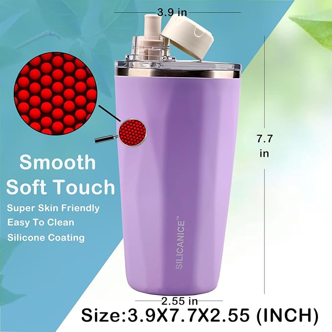 20oz Stainless Steel Vacuum Double Insulated Tumblers with Lid and Straw,Dishwasher safe Travel Coffee Tumbler,Iced Water,Smoothie,lilac,Leak Proof Themal Cup Durable