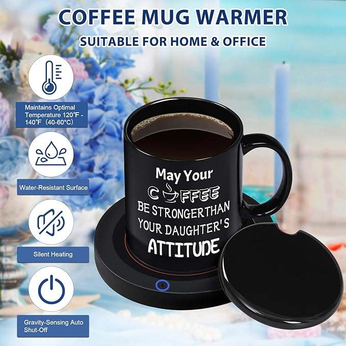 Fathers Day PaPa Gifts for Dad from Daughter, Best Dad Ever Mug,11OZ Coffee Mug Warmer Set, Dad Gifts for Fathers Day, Birthday, Christmas
