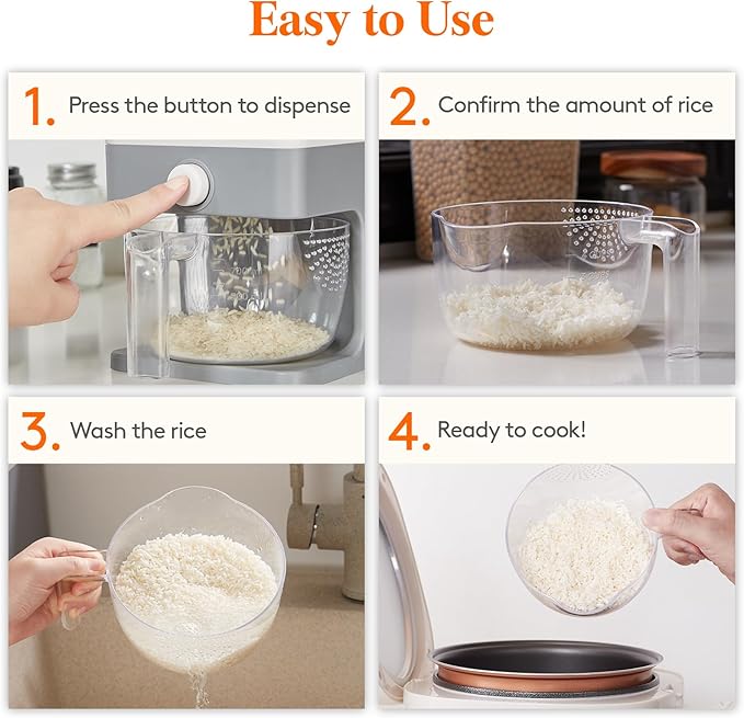Lifewit Rice Dispenser 25 Lbs(11.3kg), Rice Storage Container Sealed Moisture Proof with Measuring Cup for Kitchen Pantry Household, BPA-Free, 1 Pack