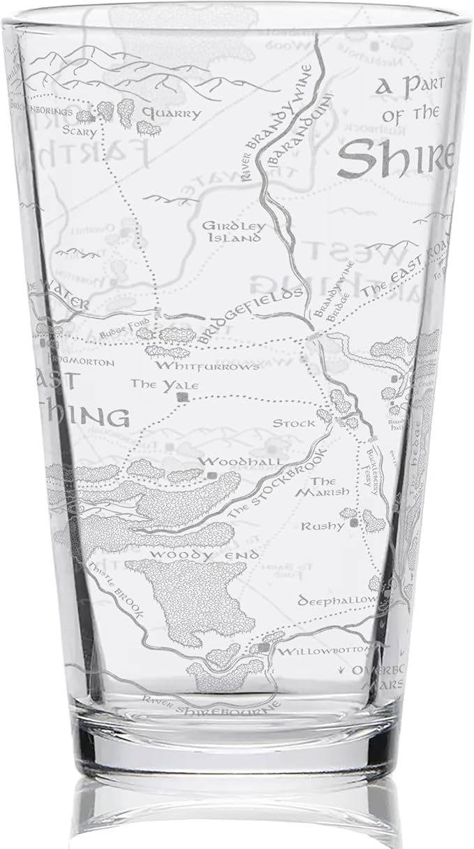 MAP OF THE SHIRE Engraved 16oz Pint Glass | Inspired by Tolkien Power Ring and Middle Earth | Great Christmas Gift Idea | Unique Elvish Fantasy Wizard Fantasy Decor!