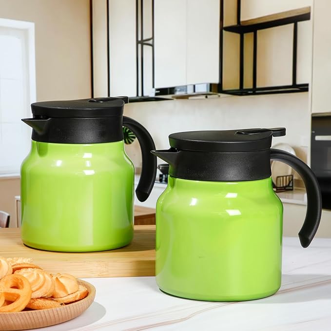 2 Pcs Thermal Coffee Carafe for Keeping Hot/Cold Stainless Steel Small Coffee Creamer Container Double Wall Vacuum Insulated Tea pot Beverage Dispenser for Milk Hot Chocolates (Green,27 oz)