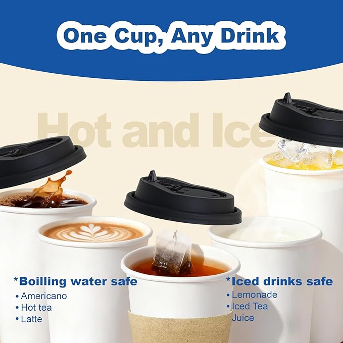 12 Ounce Hot Coffee Cups 100 Pack, Durable for Business and Personal Use