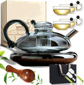 Electric Glass Teapot with Warmer - 20 Oz Glass Electric Tea Kettle with Infuser, 9-Temperature | 1000w Heating Ceramic Stove, TeaPot Set with Infuser for Loos Tea & Coffee (B with 4 Cups)