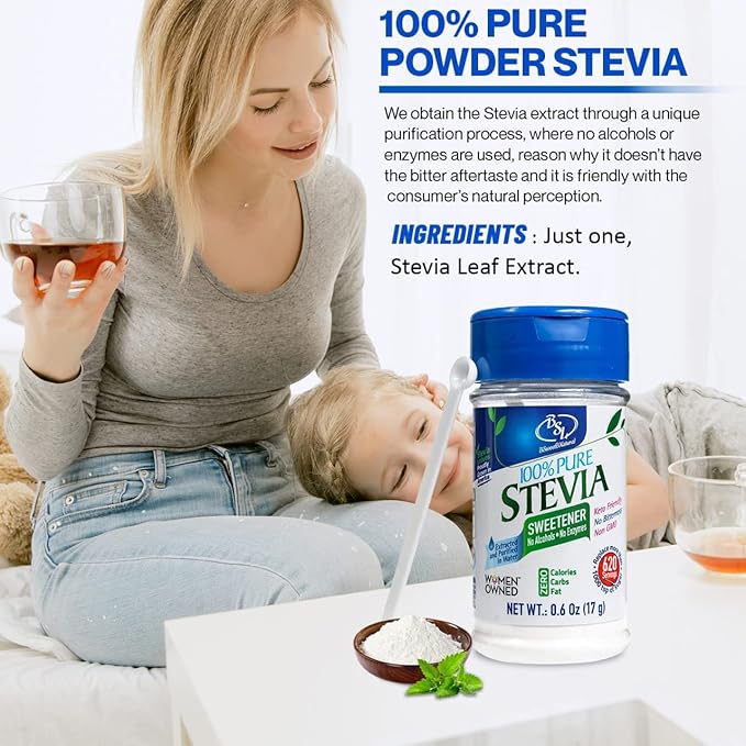 BSL 100% Pure Stevia Extract Powder Without Erythritol 0.6 Oz, No Artificial Sweetener, 620 Servings | Zero Calorie & Keto Friendly, Pure Stevia Powder