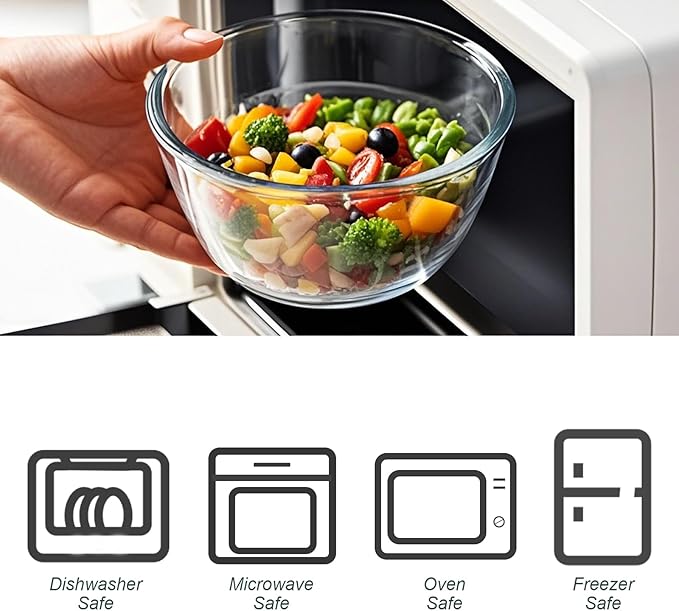 M MCIRCO Glass Mixing Bowls with Lids, 4 Packs Glass Bowl Set, Nesting Bowls for Meal Prep, Food Storage, Bowls For Cooking, Baking, BPA-Free, 0.8/1.7/1.6/2.9/4.8 Qt