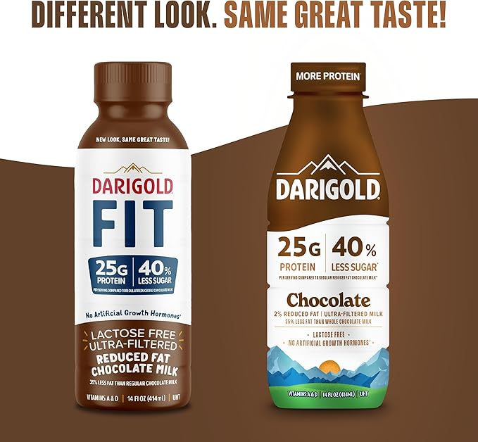Darigold FIT High Protein Milk 2 Percent - Ultra-Filtered, Low Fat, Lactose Free - 25g Protein, 40% Less Sugar - 14oz Bottles, 12 Pack (Chocolate Milk)