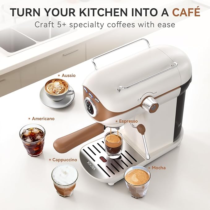 Espresso Machine, 20 BAR Pump Temperature Control, Compact Espresso Maker with Steam Milk Frother, Professional Coffee Makers for Home, Cappuccino, Latte, Gifts for Coffee Lover, White