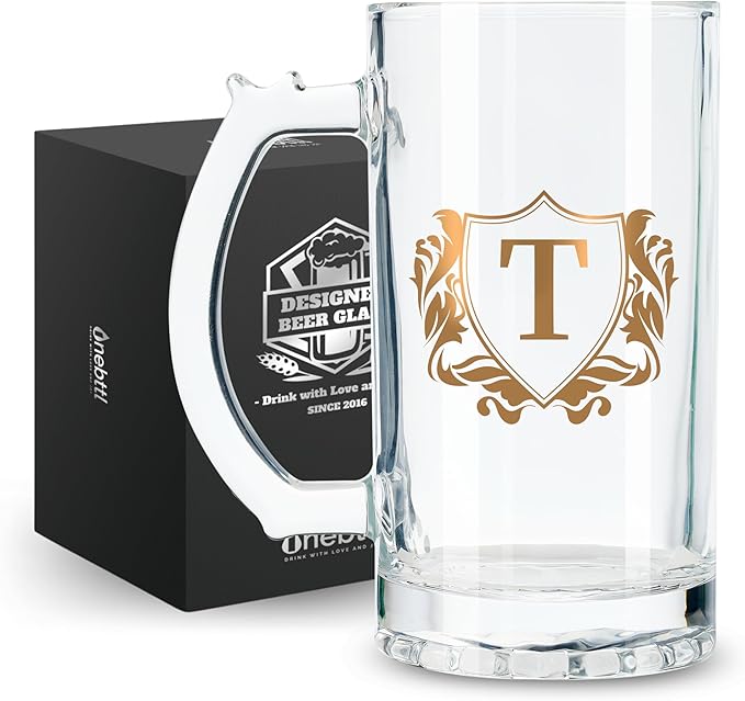 Onebttl Personalized Beer Gifts for Men - 17 oz Heavy Beer Stein Mug with Handle for Boss as Birthday Christmas Gift - T