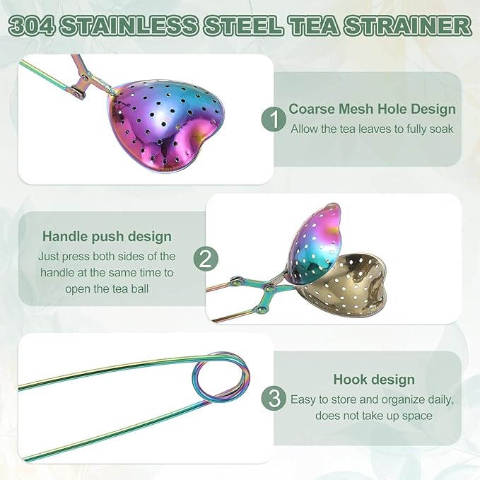 uxcell 1 Pcs Tea Infuser, Stainless Steel Loose Leaf Tea Infuser Filter for Cup and Teapot, Long Handle Tea Steeper Strainers for Tearoom Office Home, Heart Shaped Colorful