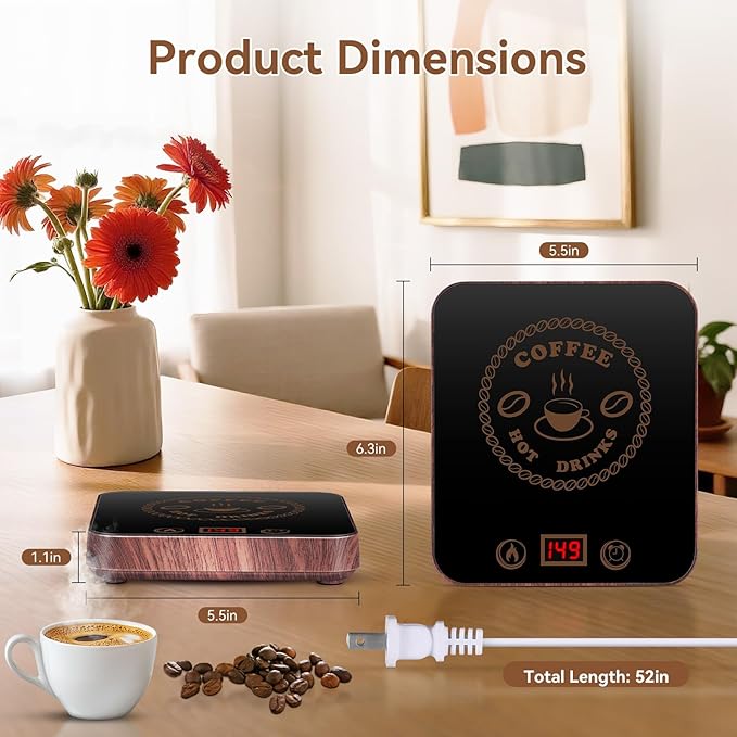 Coffee Mug Warmer for Desk with Auto Shutoff, Coffee Cup Warmer for Desk Auto Shut Off with 3 Temp. Settings & 1-12H Timer (Xmas Coffee Gifts)