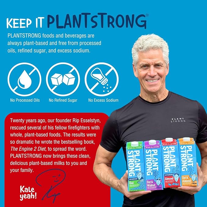 PLANTSTRONG Almond Milk Unsweetened 32oz (6 Pack) and Recipe Guide - NON-GMO - Plant Based, Vegan - Gluten Free Dairy Free - Shelf Stable - Lactose Free Milk - No Gums or Oils